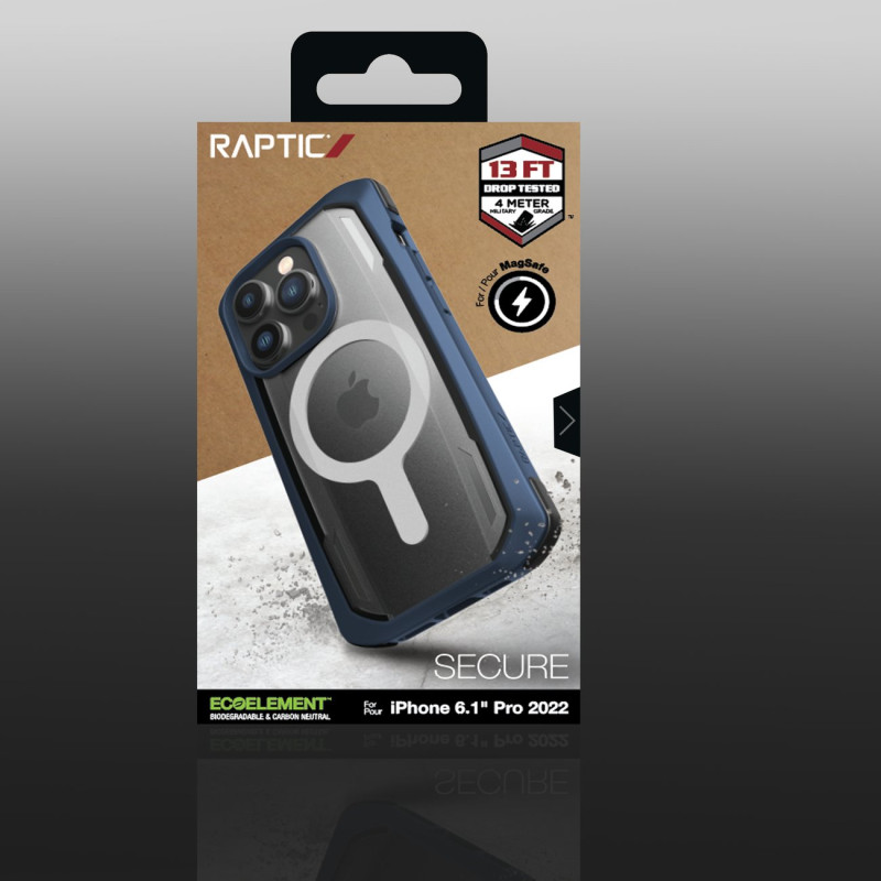 Raptic X-Doria Secure Case iPhone 14 Pro dėklas su MagSafe šarvuotu dangteliu mėlynos spalvos