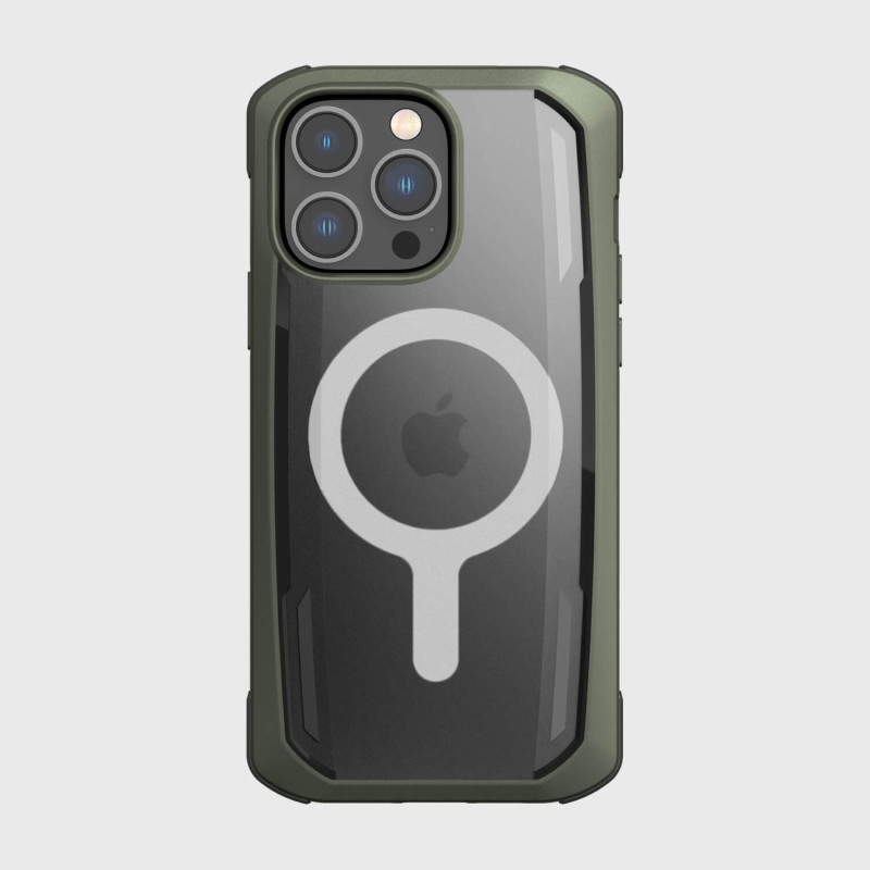 Raptic X-Doria Secure Case iPhone 14 Pro su MagSafe šarvuotu dangteliu žaliu