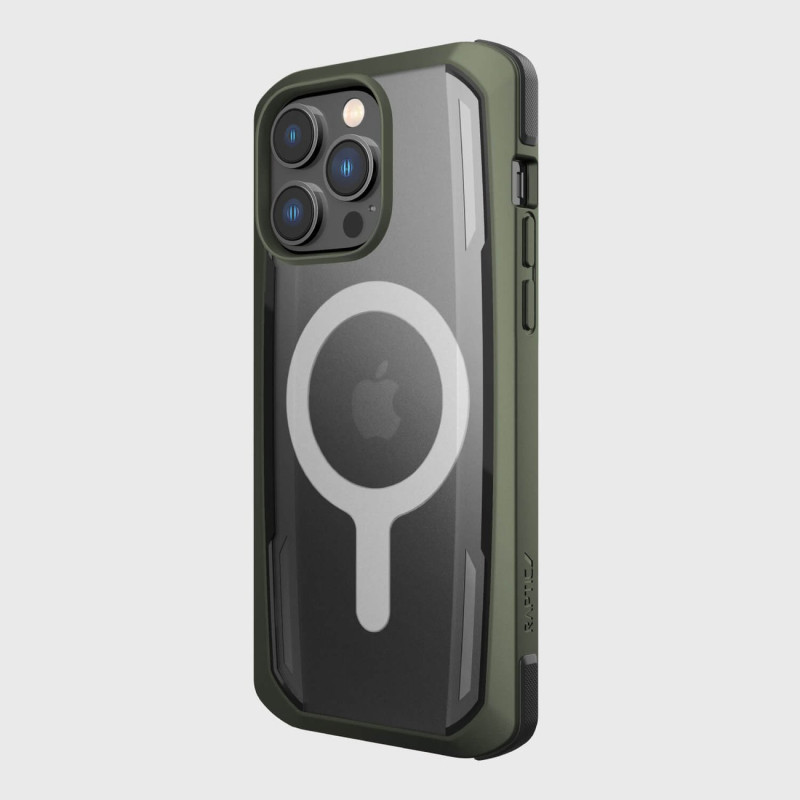 Raptic X-Doria Secure Case iPhone 14 Pro su MagSafe šarvuotu dangteliu žaliu