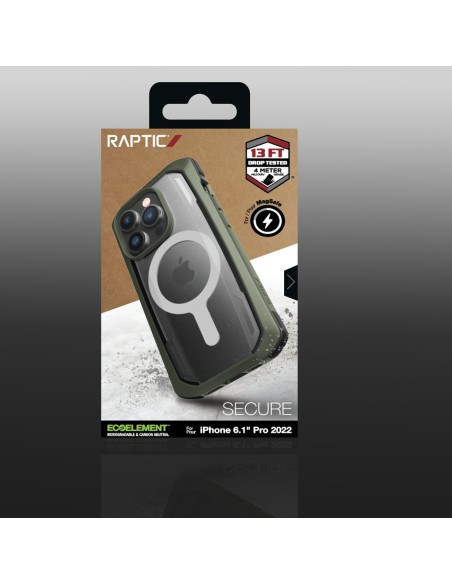 Raptic X-Doria Secure Case iPhone 14 Pro su MagSafe šarvuotu dangteliu žaliu Raptic X-Doria Secure Case iPhone 14 Pro su MagSafe šarvuotu dangteliu žaliu