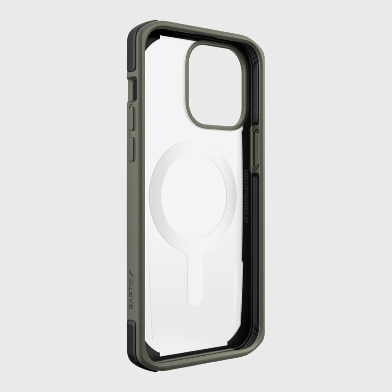 Raptic X-Doria Secure Case iPhone 14 Pro su MagSafe šarvuotu dangteliu žaliu