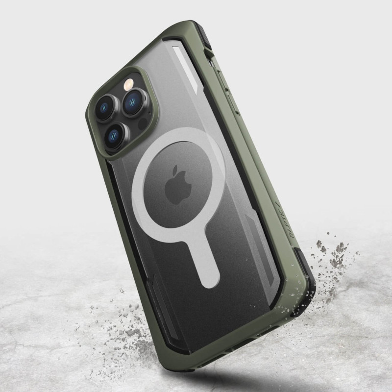 Raptic X-Doria Secure Case iPhone 14 Pro su MagSafe šarvuotu dangteliu žaliu