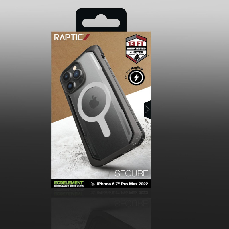 „Raptic X-Doria Secure“ dėklas, skirtas „iPhone 14 Pro Max“ su „MagSafe“ šarvuotu dangteliu juodu