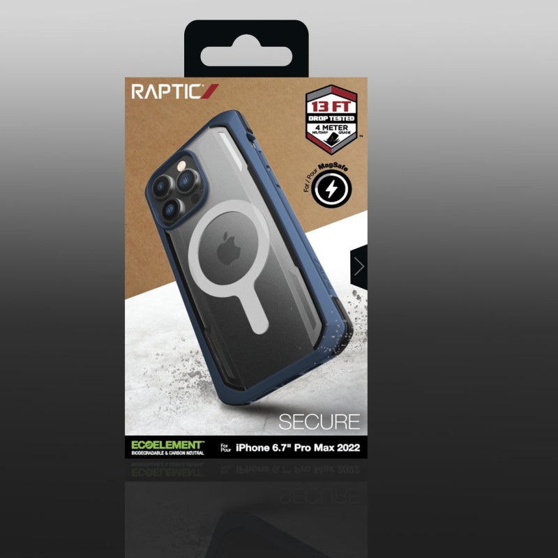 „Raptic X-Doria Secure“ dėklas, skirtas „iPhone 14 Pro Max“ su „MagSafe“ šarvuotu dangteliu, mėlynu
