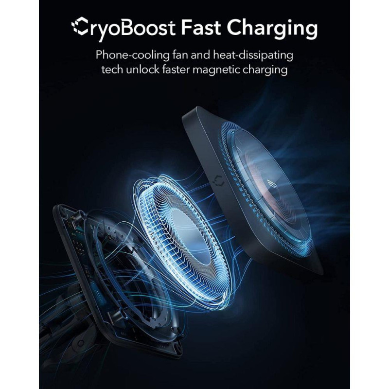 ESR Halolock Cryoboost magnetinis laikiklis su MagSafe įkrovikliu automobilio orlaidei - juodas