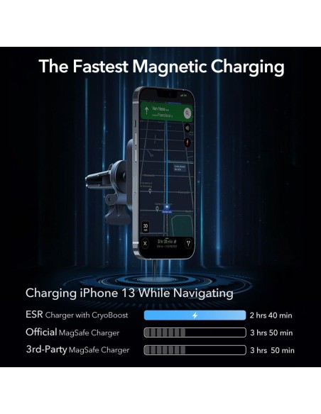 ESR Halolock Cryoboost magnetinis laikiklis su MagSafe įkrovikliu automobilio orlaidei - juodas ESR Halolock Cryoboost magnetinis laikiklis su MagSafe įkrovikliu automobilio orlaidei - juodas