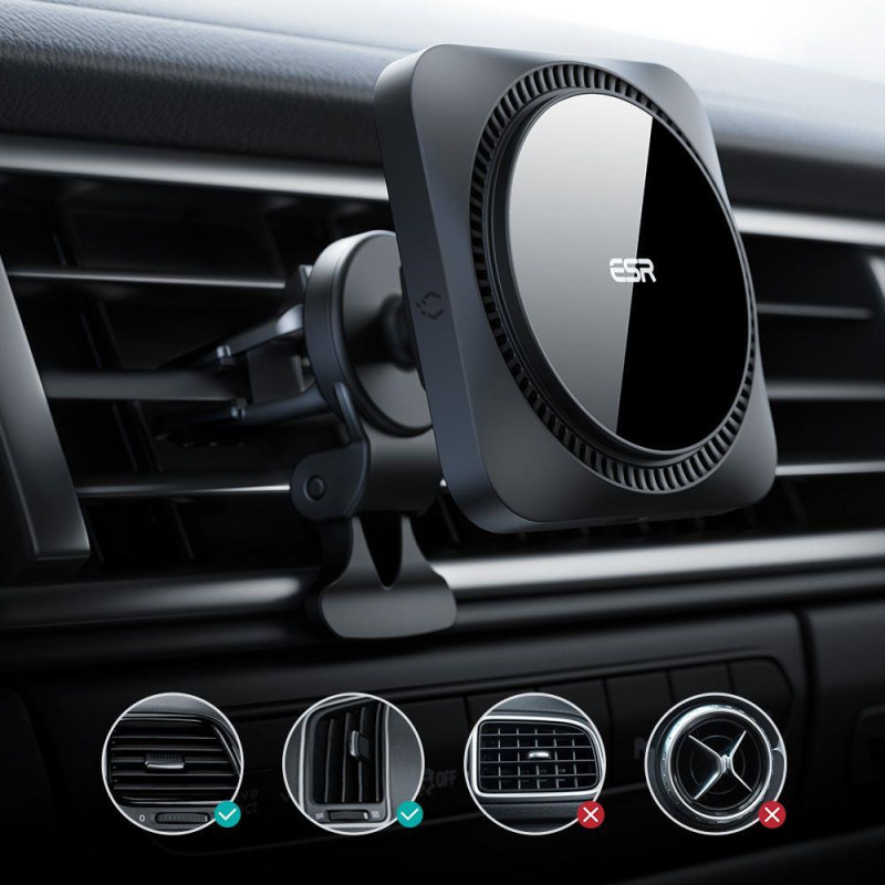 ESR Halolock Cryoboost magnetinis laikiklis su MagSafe įkrovikliu automobilio orlaidei - juodas