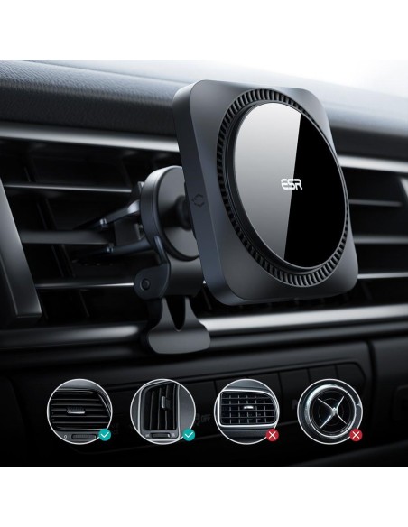 ESR Halolock Cryoboost magnetinis laikiklis su MagSafe įkrovikliu automobilio orlaidei - juodas ESR Halolock Cryoboost magnetinis laikiklis su MagSafe įkrovikliu automobilio orlaidei - juodas