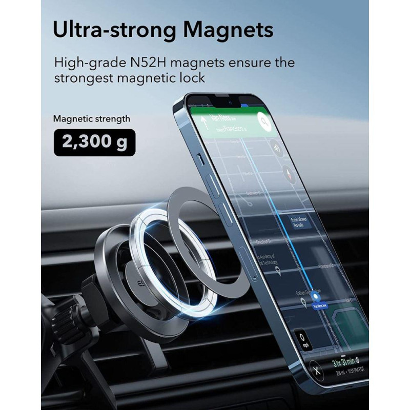ESR Halolock magnetinis laikiklis su MagSafe automobilio orlaidei - pilkas