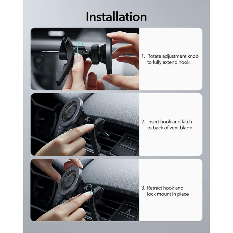 ESR Halolock magnetinis laikiklis su MagSafe automobilio orlaidei - pilkas