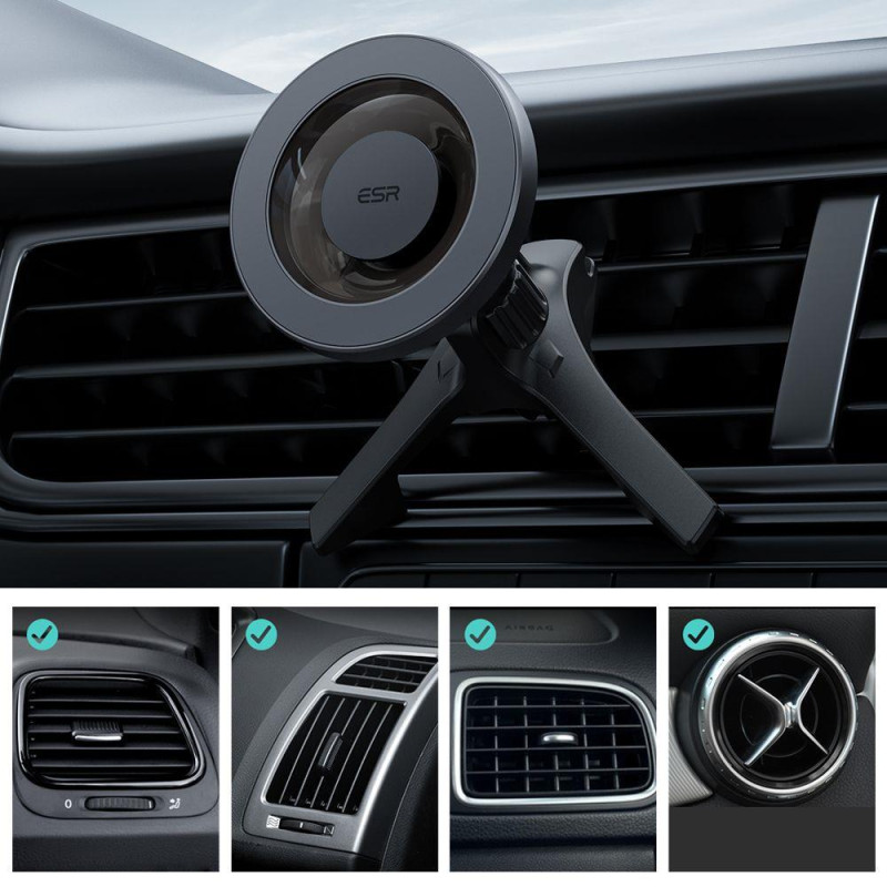 ESR Halolock magnetinis laikiklis su MagSafe automobilio orlaidei - pilkas