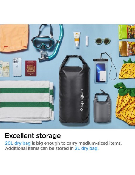 Spigen Aqua Shield A630 maišelis, atsparus vandeniui 20 l + maišelis 2 l - juodas Spigen Aqua Shield A630 maišelis, atsparus vandeniui 20 l + maišelis 2 l - juodas