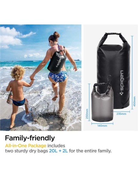 Spigen Aqua Shield A630 maišelis, atsparus vandeniui 20 l + maišelis 2 l - juodas Spigen Aqua Shield A630 maišelis, atsparus vandeniui 20 l + maišelis 2 l - juodas