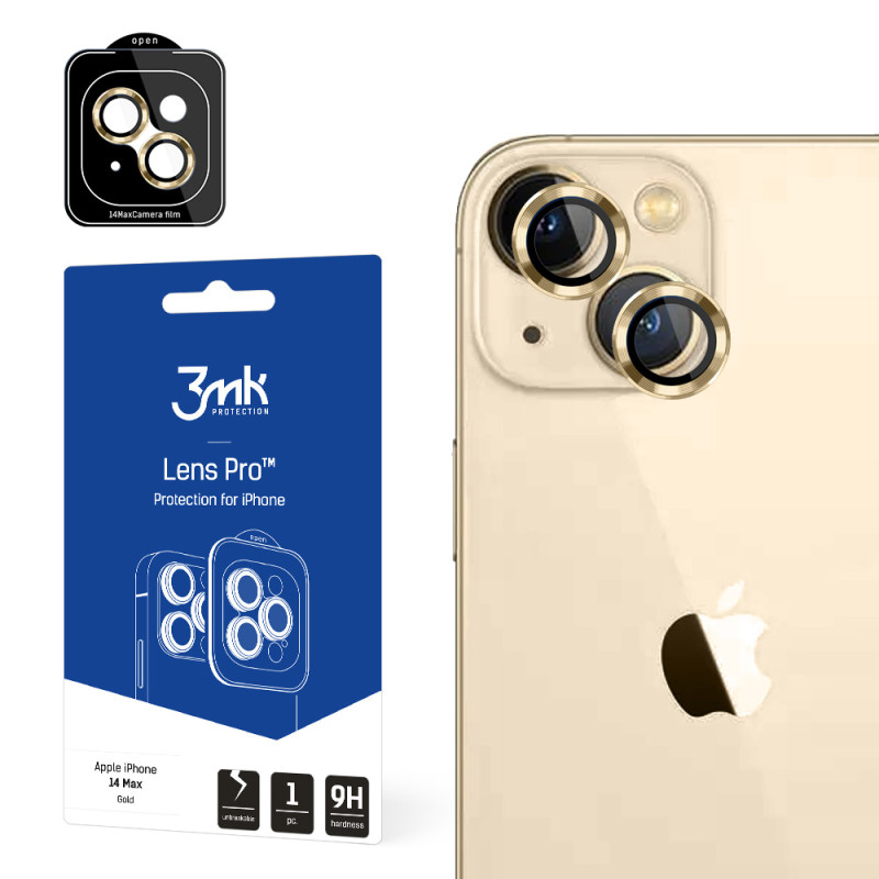 3mk Lens Protection Pro fotoaparato dangtelis, skirtas iPhone 14 Plus - auksinis 3mk Lens Protection Pro fotoaparato dangtelis, skirtas iPhone 14 Plus - auksinis