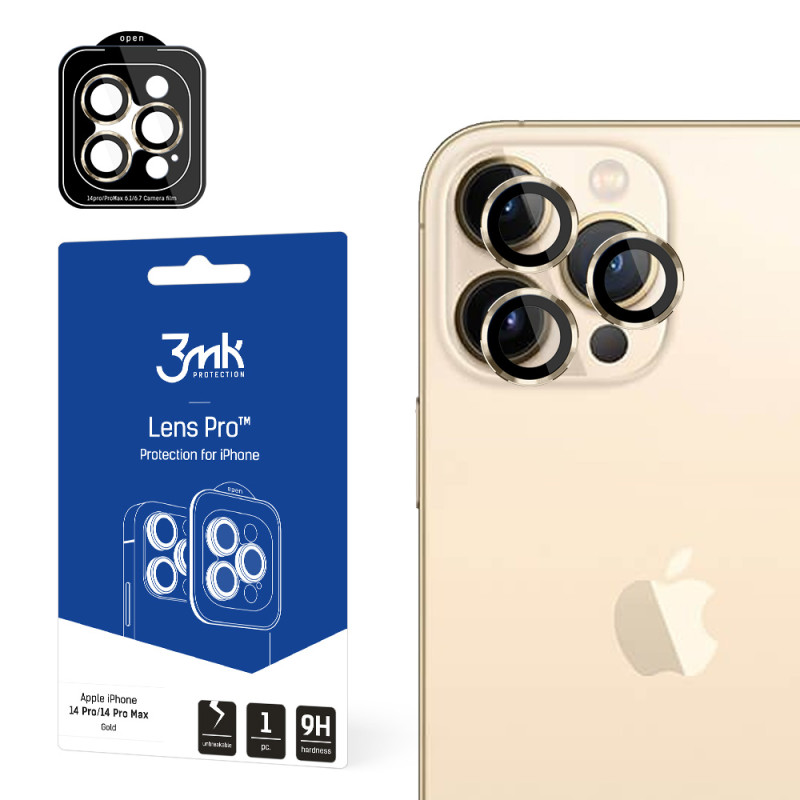 3mk Lens Protection Pro fotoaparato dangtelis, skirtas iPhone 14 Pro / 14 Pro Max - auksinis
