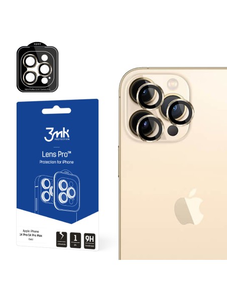 3mk Lens Protection Pro fotoaparato dangtelis, skirtas iPhone 14 Pro / 14 Pro Max - auksinis 3mk Lens Protection Pro fotoaparato dangtelis, skirtas iPhone 14 Pro / 14 Pro Max - auksinis
