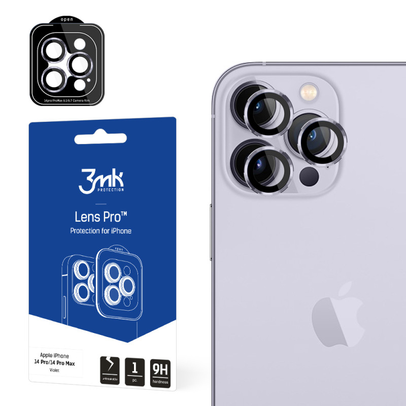 3mk Lens Protection Pro kameros dangtelis, skirtas iPhone 14 Pro / iPhone 14 Pro Max – violetinė