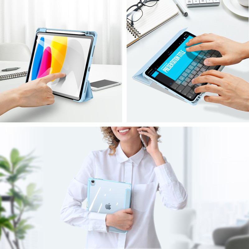 Dux Ducis Toby dėklo iPad 10.9& 39 & 39 2022 (10 kartos) dangtelis su vieta Apple Pencil išmanaus dangtelio stovui mėlyn...