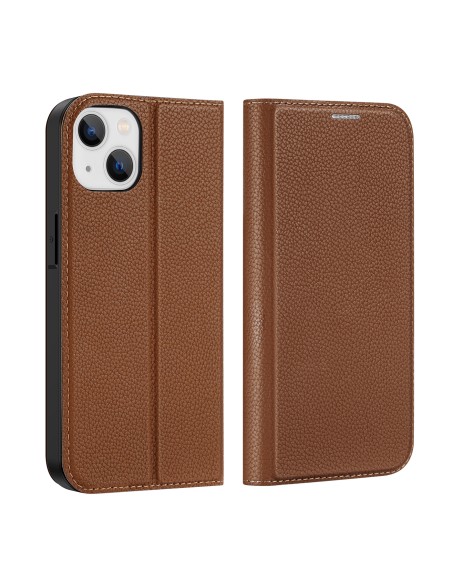 Dux Ducis Skin X2 dėklas iPhone 14, dangtelis su magnetiniu atvartu, rudas
