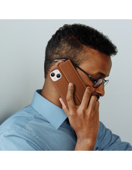 Dux Ducis Skin X2 dėklas iPhone 14, dangtelis su magnetiniu atvartu, rudas