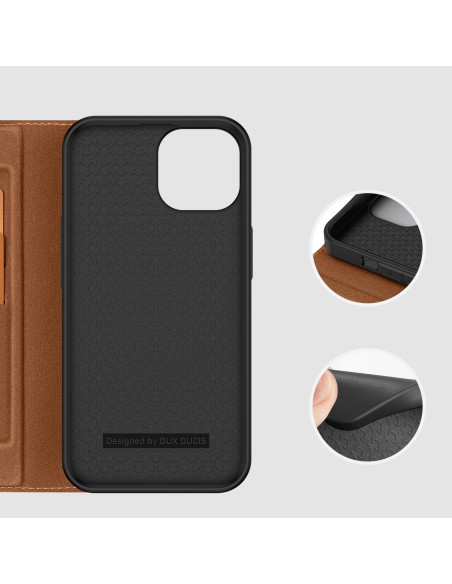 Dux Ducis Skin X2 dėklas iPhone 14, dangtelis su magnetiniu atvartu, rudas