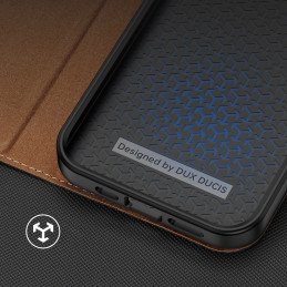 Dux Ducis Skin X2 dėklas iPhone 14, dangtelis su magnetiniu atvartu, rudas