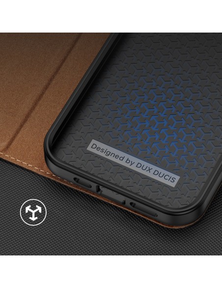 Dux Ducis Skin X2 dėklas iPhone 14, dangtelis su magnetiniu atvartu, rudas