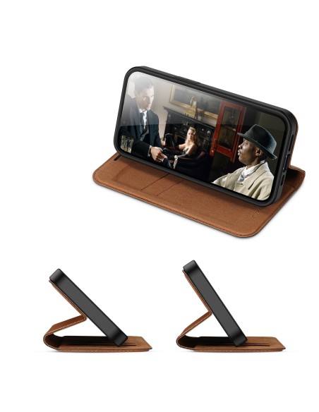 Dux Ducis Skin X2 dėklas iPhone 14, dangtelis su magnetiniu atvartu, rudas