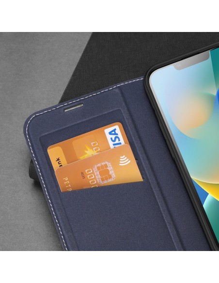Dux Ducis Skin X2 dėklas iPhone 14 Plus dangtelis su magnetiniu atvartu mėlynos spalvos