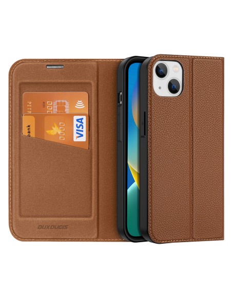 Dux Ducis Skin X2 dėklas iPhone 14 Plus dangtelis su magnetiniu atvartu rudos spalvos Dux Ducis Skin X2 dėklas iPhone 14 Plus dangtelis su magnetiniu atvartu rudos spalvos