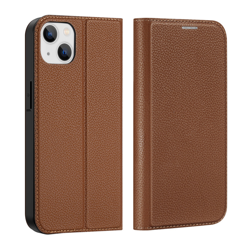 Dux Ducis Skin X2 dėklas iPhone 14 Plus dangtelis su magnetiniu atvartu rudos spalvos