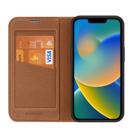 Dux Ducis Skin X2 dėklas iPhone 14 Plus dangtelis su magnetiniu atvartu rudos spalvos