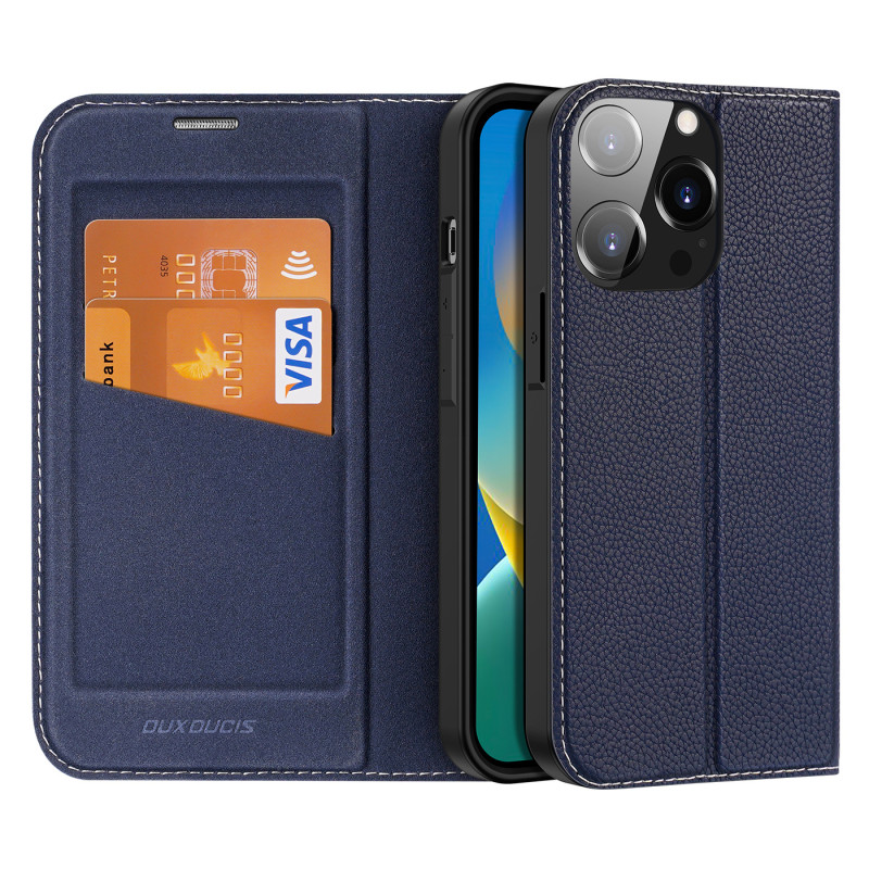Dux Ducis Skin X2 dėklas iPhone 14 Pro dangtelis su magnetiniu atvartu mėlynos spalvos