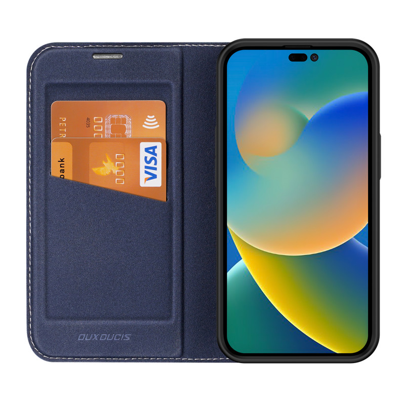 Dux Ducis Skin X2 dėklas iPhone 14 Pro dangtelis su magnetiniu atvartu mėlynos spalvos