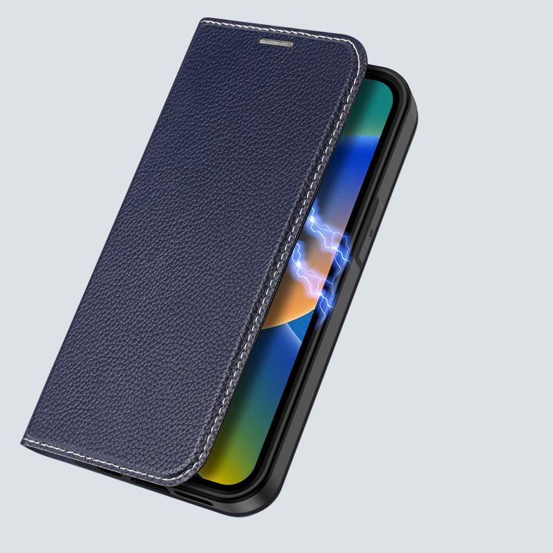 Dux Ducis Skin X2 dėklas iPhone 14 Pro dangtelis su magnetiniu atvartu mėlynos spalvos