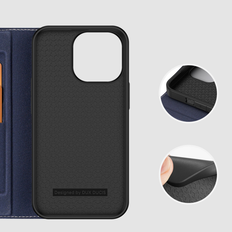 Dux Ducis Skin X2 dėklas iPhone 14 Pro dangtelis su magnetiniu atvartu mėlynos spalvos