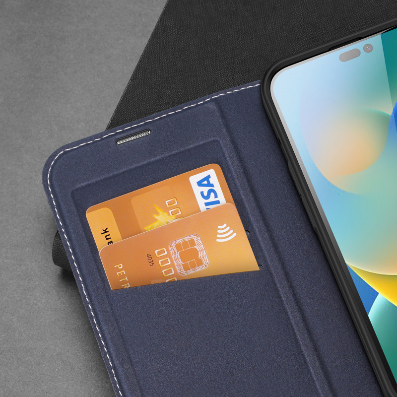 Dux Ducis Skin X2 dėklas iPhone 14 Pro dangtelis su magnetiniu atvartu mėlynos spalvos