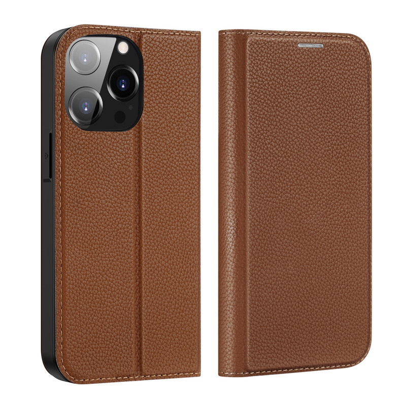 Dux Ducis Skin X2 dėklas iPhone 14 Pro dangtelis su magnetiniu atvartu rudos spalvos