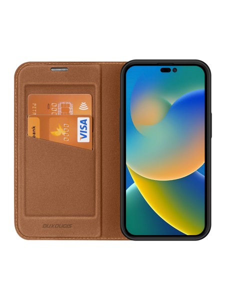 Dux Ducis Skin X2 dėklas iPhone 14 Pro dangtelis su magnetiniu atvartu rudos spalvos Dux Ducis Skin X2 dėklas iPhone 14 Pro dangtelis su magnetiniu atvartu rudos spalvos