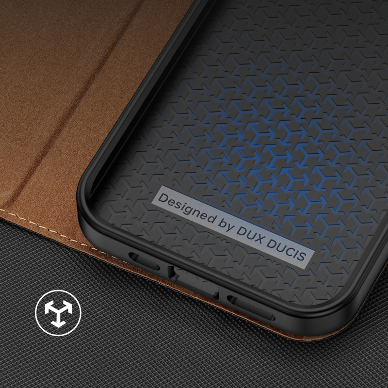Dux Ducis Skin X2 dėklas iPhone 14 Pro dangtelis su magnetiniu atvartu rudos spalvos