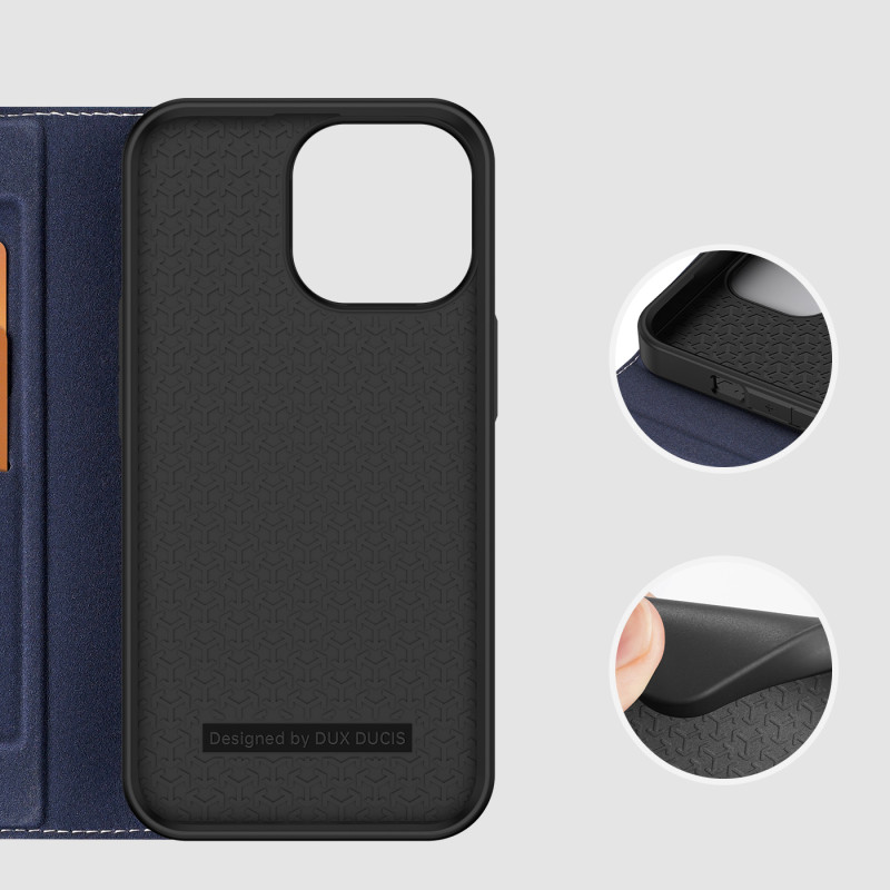Dux Ducis Skin X2 dėklas, skirtas iPhone 14 Pro Max, dangtelis su magnetiniu atvartu, mėlynas