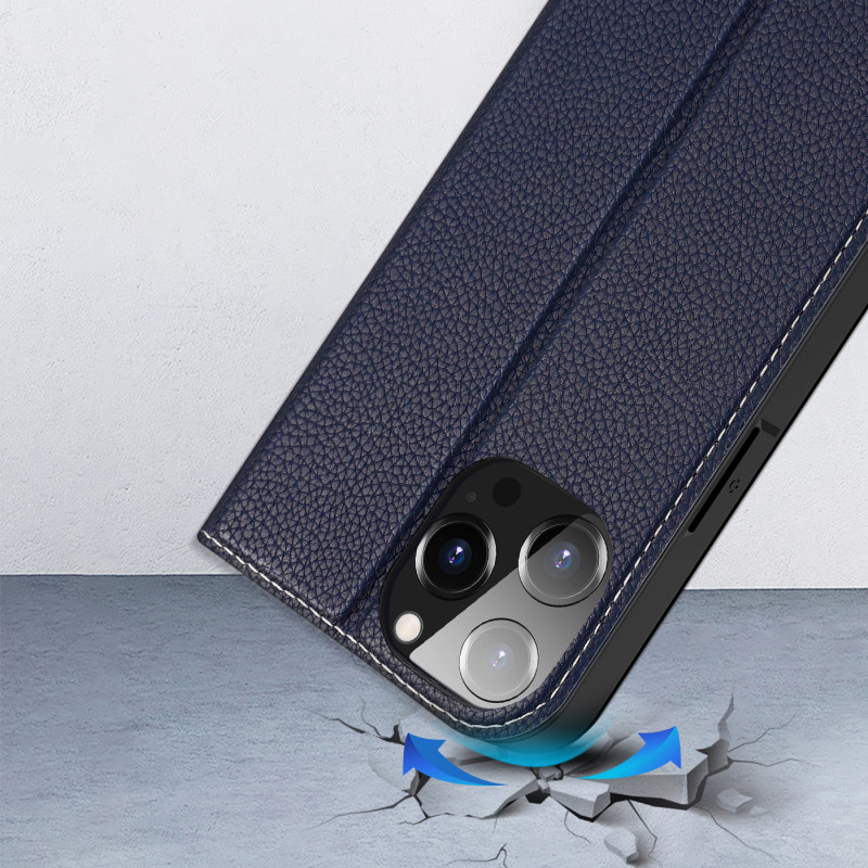 Dux Ducis Skin X2 dėklas, skirtas iPhone 14 Pro Max, dangtelis su magnetiniu atvartu, mėlynas