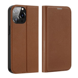 Dux Ducis Skin X2 dėklas, skirtas iPhone 14 Pro Max, dangtelis su magnetiniu atvartu, rudas