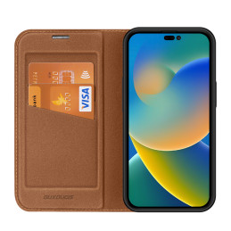 Dux Ducis Skin X2 dėklas, skirtas iPhone 14 Pro Max, dangtelis su magnetiniu atvartu, rudas