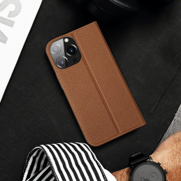 Dux Ducis Skin X2 dėklas, skirtas iPhone 14 Pro Max, dangtelis su magnetiniu atvartu, rudas