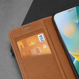 Dux Ducis Skin X2 dėklas, skirtas iPhone 14 Pro Max, dangtelis su magnetiniu atvartu, rudas