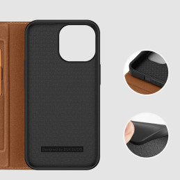 Dux Ducis Skin X2 dėklas, skirtas iPhone 14 Pro Max, dangtelis su magnetiniu atvartu, rudas