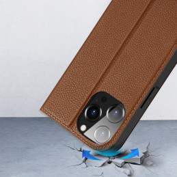 Dux Ducis Skin X2 dėklas, skirtas iPhone 14 Pro Max, dangtelis su magnetiniu atvartu, rudas