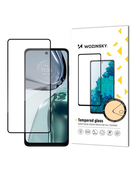 Wozinsky Super patvarūs klijai viso ekrano grūdintas stiklas su rėmeliu patogiu dėklu Motorola Moto G62 Black