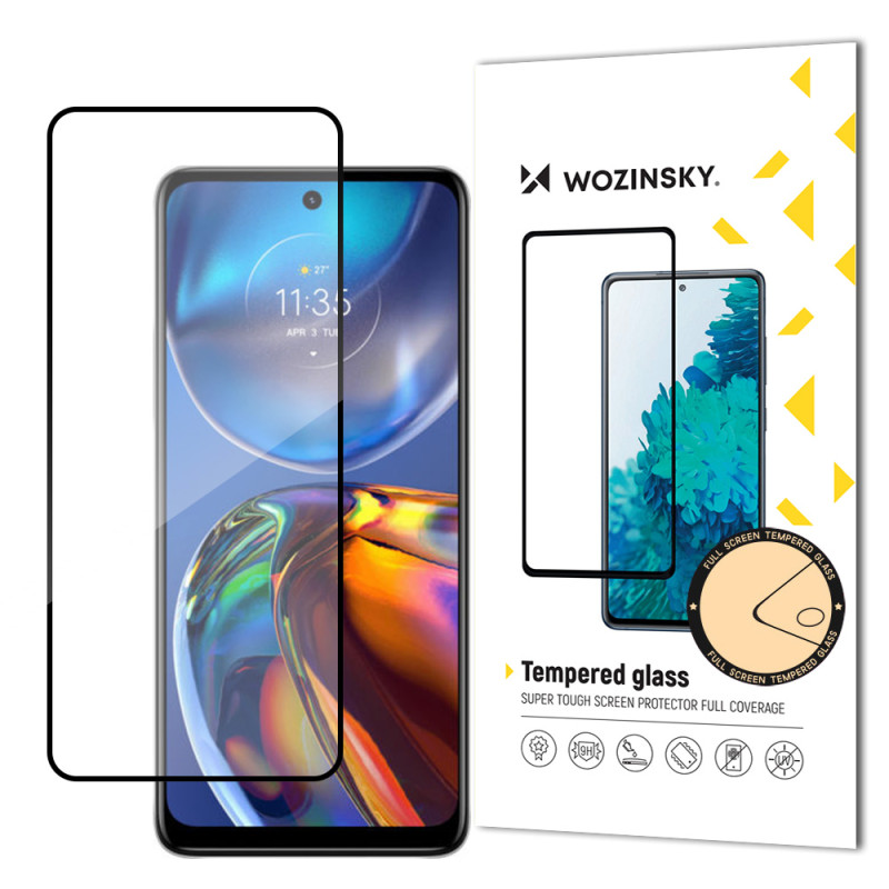 Wozinsky Super patvarūs klijai viso ekrano grūdintas stiklas su rėmeliu patogiu dėklu Motorola Moto E32 Black